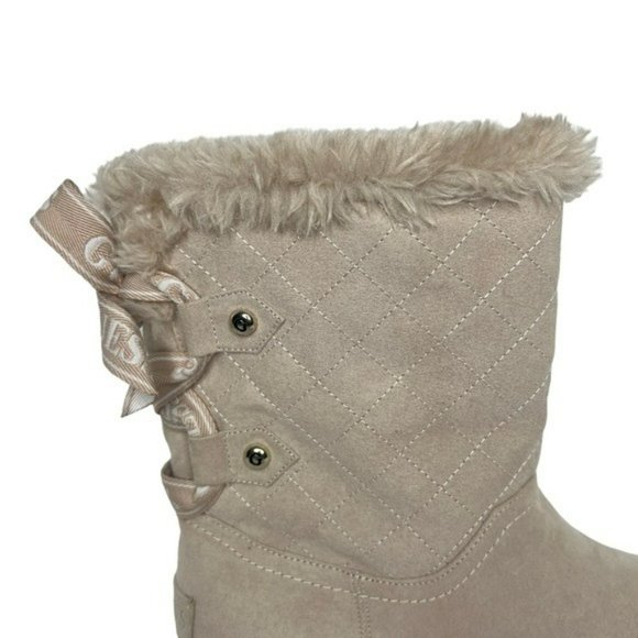 Guess Allyse Sand Logo Bow Suede Faux Fur Mid Calf Winter Boots Size 9M - Picture 9 of 16